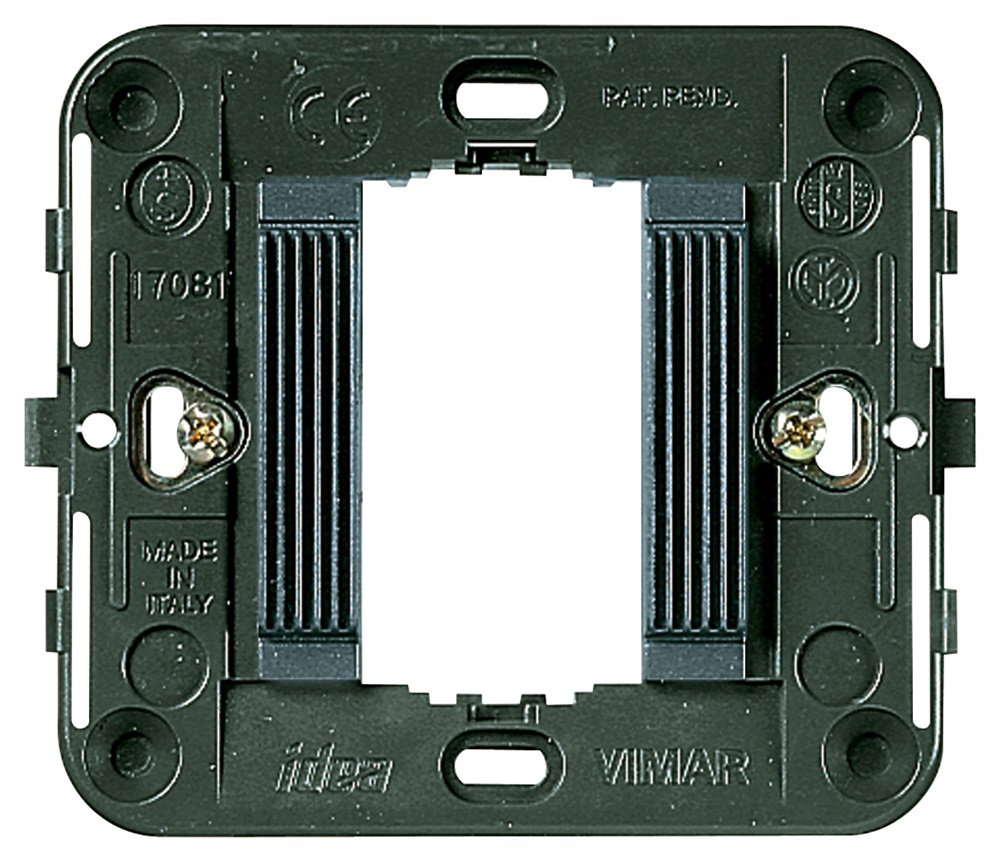 Supporto rigato 1 modulo con griffe grigio per scatole incasso rotonde ø60 mm e parete