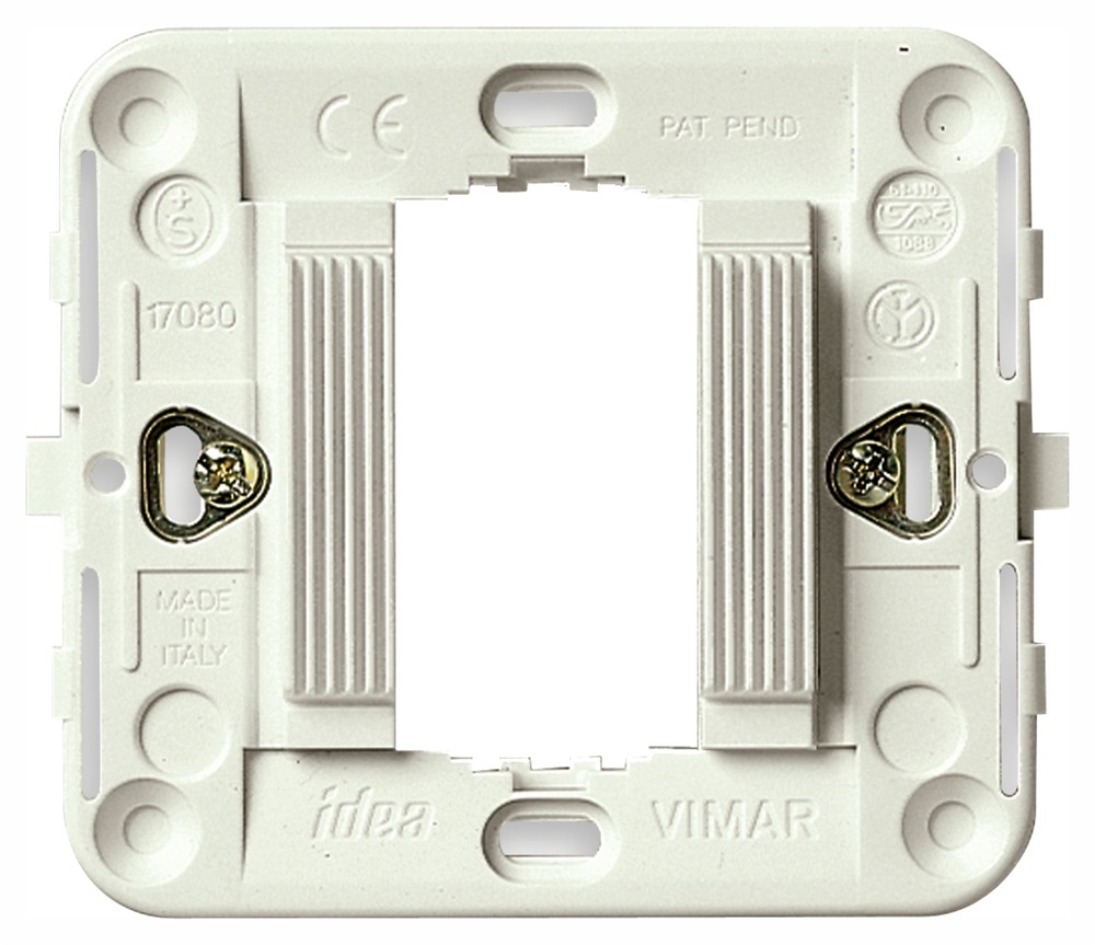 Supporto rigato 1 modulo con griffe bianco per scatole incasso rotonde ø60 mm