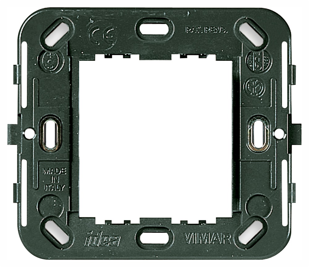 Supporto 2 moduli ridotti senza viti per scatole incasso rotonde 60 mm e quadrate 56x56 mm grigio
