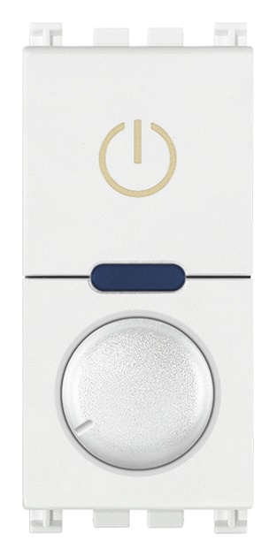 Dimmer universale rotativo 230V bianco per lampade LED, incandescenza, CFL, trasformatori elettronici, comando ON/OFF, funzione MASTER, regolazione intensità luminosa minima, uso domestico e professionale