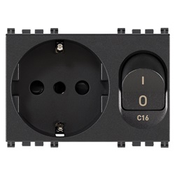 Presa 2P+T 16A P30 interbloccata con magnetotermico C16 230V grigio per uso elettrico standard