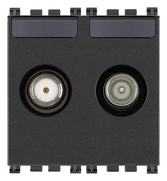Presa coassiale TV-RD-SAT passante 2 uscite 5-2400 MHz attenuazione 10 dB grigio