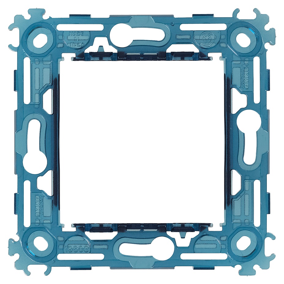 Supporto 2 moduli senza viti per scatole incasso interasse 60 mm o 56x56 mm, componibile interasse 71 mm, aggancio orizzontale/verticale