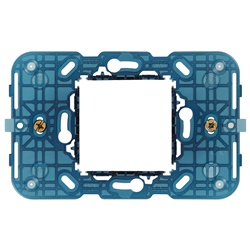 Supporto 2 moduli centrali con viti per scatole incasso 3 moduli interasse 60 mm o 56x56 mm, aggancio orizzontale o verticale