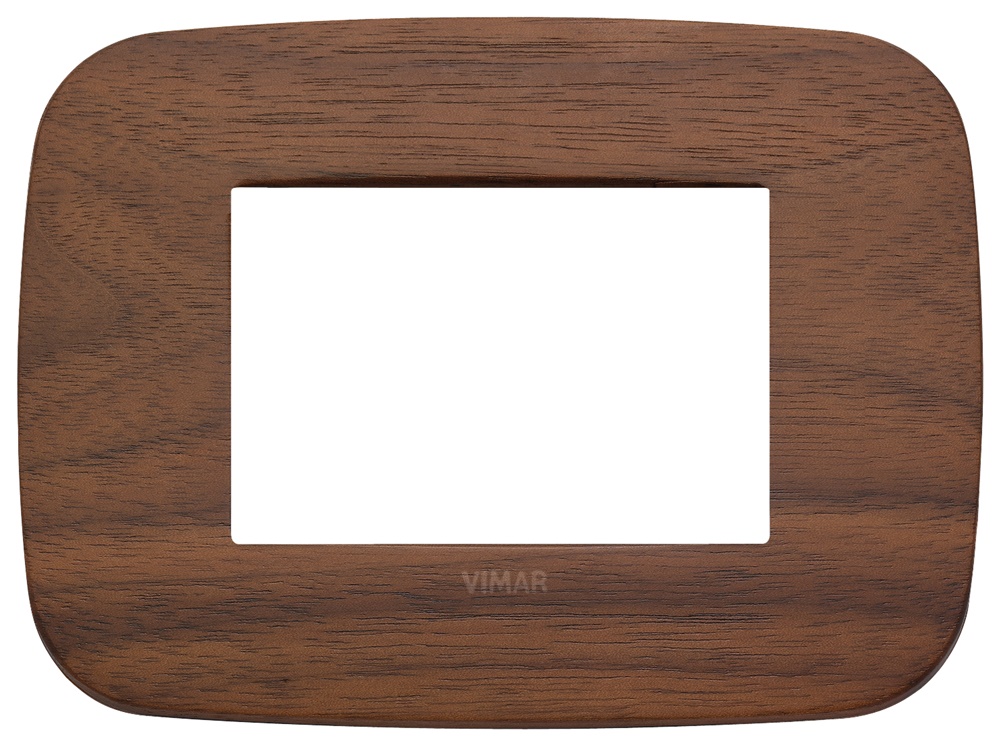 Placca Round 3 moduli legno naturale noce per impianti elettrici