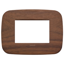 Placca Round 3 moduli legno naturale noce per impianti elettrici