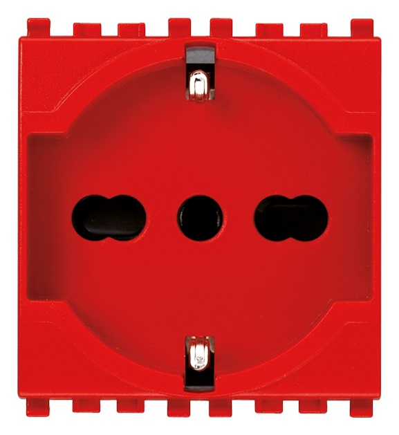 Presa 2P+T 16A 250V universale standard italiano rosso 2 moduli per linee dedicate