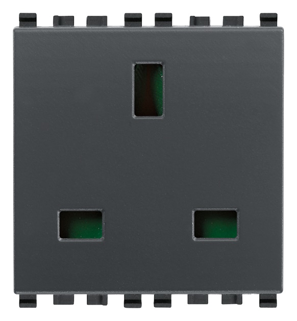 Presa 2P+T 13A 250V standard inglese grigio 2 moduli Sicury