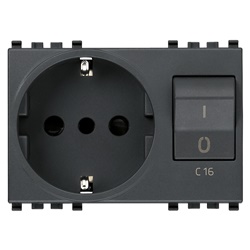 Presa 2P+T 16A P30 interbloccata con magnetotermico C16 230V grigio 3 moduli
