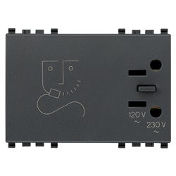 Presa rasoio 230V con trasformatore isolamento 20VA 3 moduli grigio uso domestico bagno