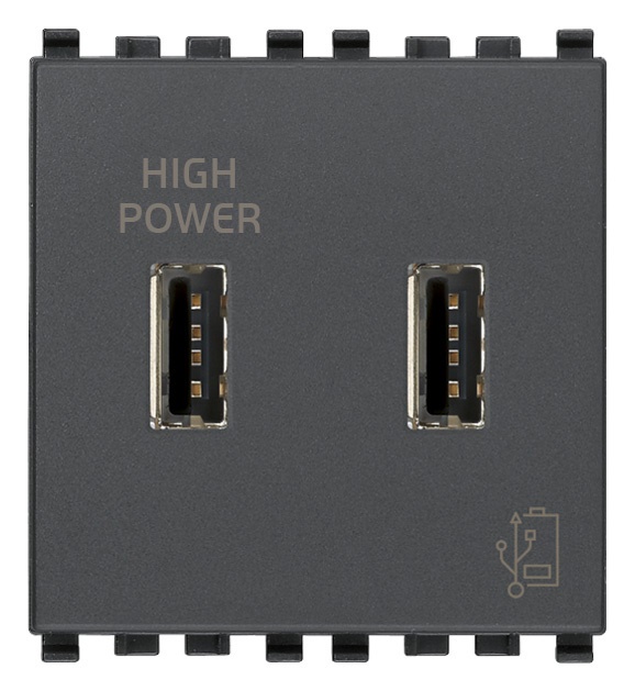 Unità alimentazione USB 5V 2,1A doppia uscita 2 moduli grigio per dispositivi elettronici