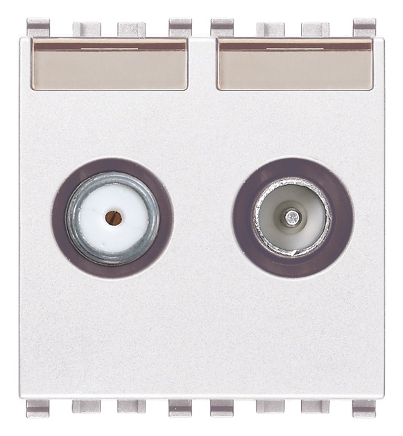 Presa coassiale TV-RD-SAT passante 2 uscite 5-2400 MHz attenuazione 10 dB bianco 2 moduli