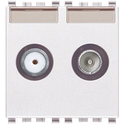 Presa coassiale TV-RD-SAT passante 2 uscite 5-2400 MHz attenuazione 10 dB bianco 2 moduli