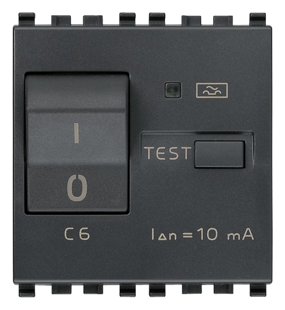 Interruttore magnetotermico differenziale 1P+N C6 10mA 2 moduli grigio uso civile e industriale