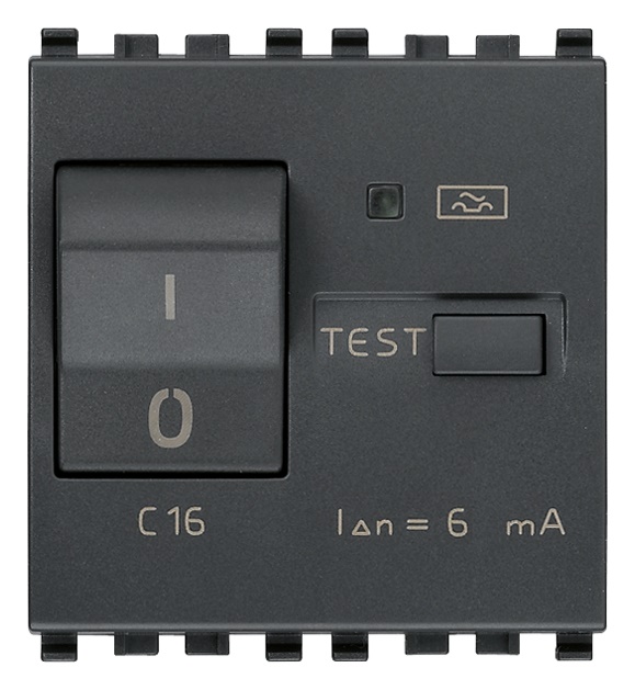 Interruttore magnetotermico differenziale 1P+N C16 6mA 2 moduli grigio per uso elettrico residenziale e industriale