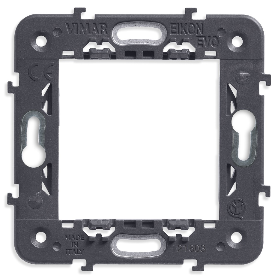 Supporto 2 moduli senza viti per scatole interasse 60 mm e 56x56 mm, componibile interasse 71 mm