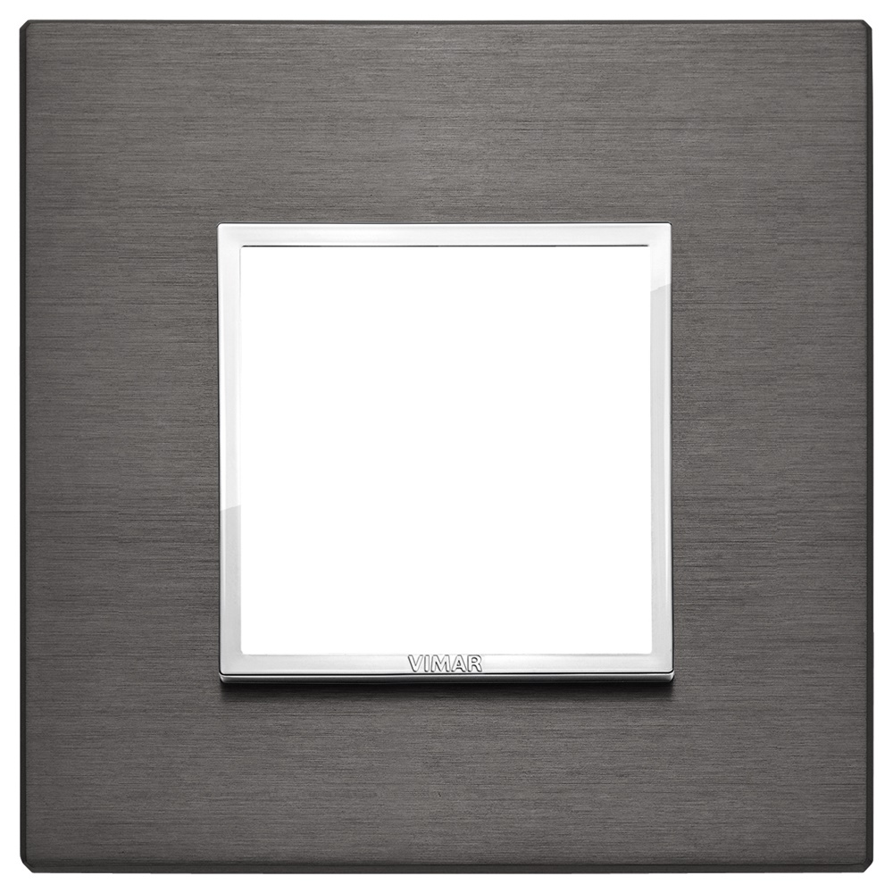 Placca 2 moduli alluminio anodizzato grigio lava per impianti elettrici