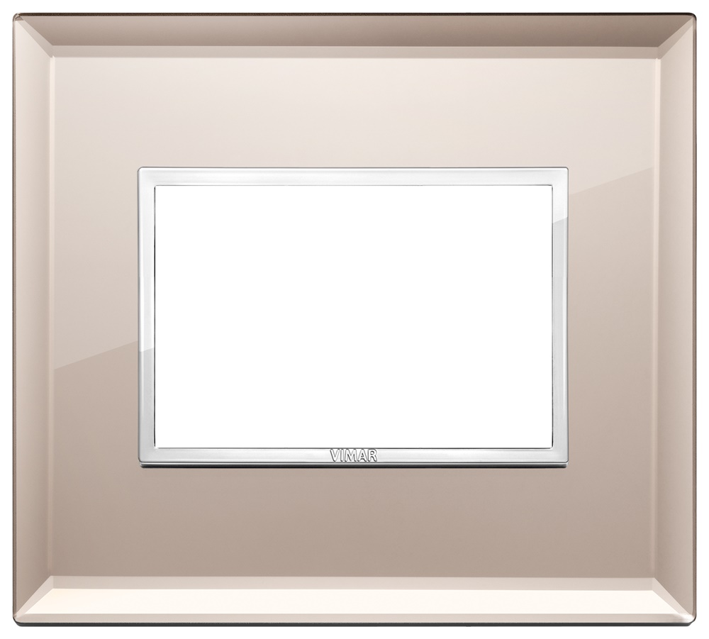 Placca 3 moduli cristallo specchio bronzato design moderno per interruttori e prese