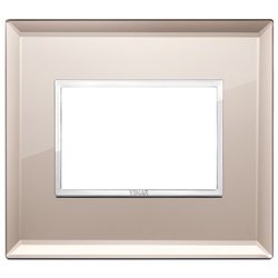 Placca 3 moduli cristallo specchio bronzato design moderno per interruttori e prese