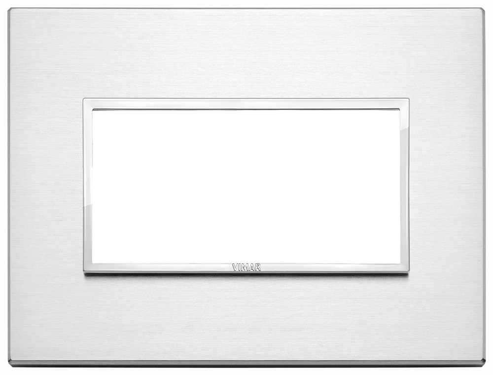Placca 4 moduli alluminio brillante per installazioni elettriche standard