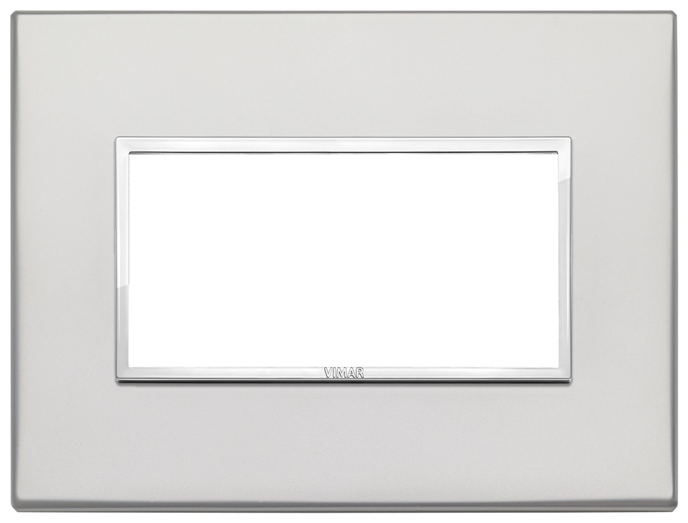Placca 4 moduli alluminio nobilitato argento per installazioni elettriche