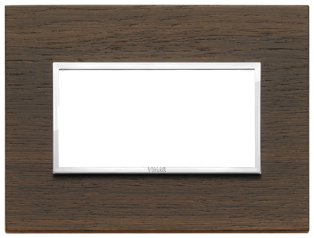 Placca 4 moduli legno naturale wengé per installazioni elettriche interne