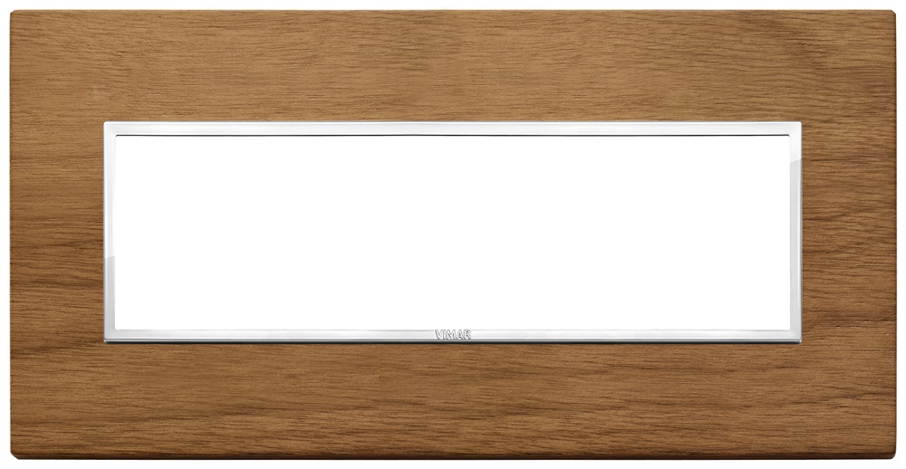 Placca 7 moduli legno naturale noce italiano design elegante per installazioni elettriche