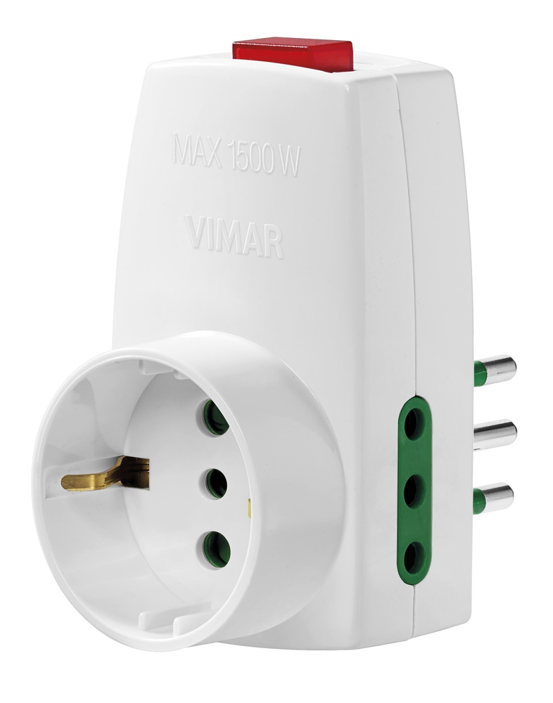 Adattatore multiplo SICURY 250V 1500W interruttore luminoso 2P spina 2P+T S11 prese 2P+T P11 P30 bianco