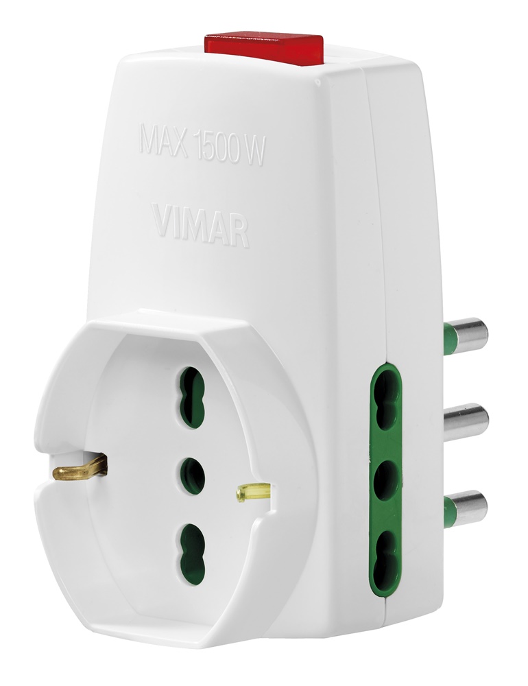 Adattatore multiplo SICURY 250V 1500W interruttore luminoso spina S17 prese P17/11 e universale P40 bianco