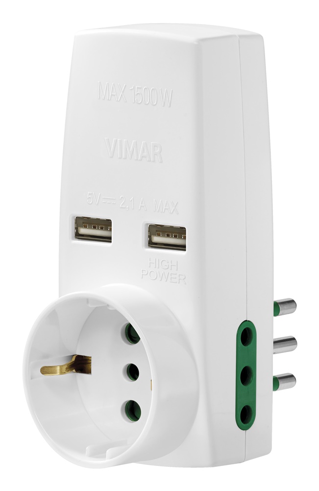 Adattatore multiplo SICURY 230V bianco 1500W S11 2P11 P30 2USB 5V 2,1A