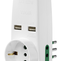 Adattatore multiplo SICURY 230V bianco 1500W S11 2P11 P30 2USB 5V 2,1A