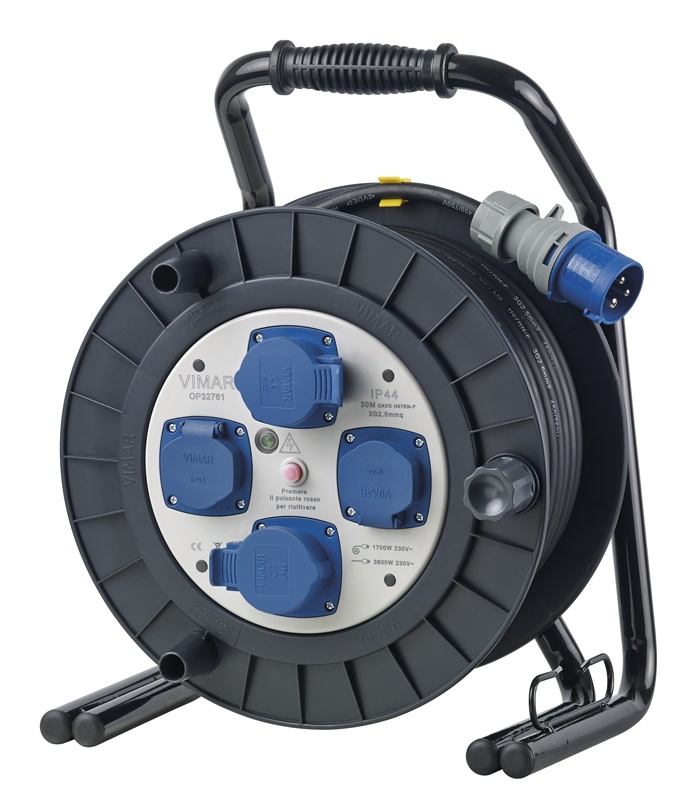 Avvolgicavo industriale 16A 4 uscite cavo 30m protezione termica IP44 uso professionale
