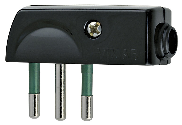 Spina piatta a squadra SICURY 2P+T 10A SPA11 uscita cavo 90° nero 