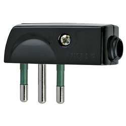 Spina piatta a squadra SICURY 2P+T 10A SPA11 uscita cavo 90° nero 