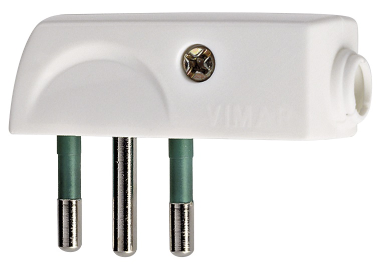 Spina piatta a squadra SICURY 2P+T 10A SPA11 uscita cavo a 90° bianco 