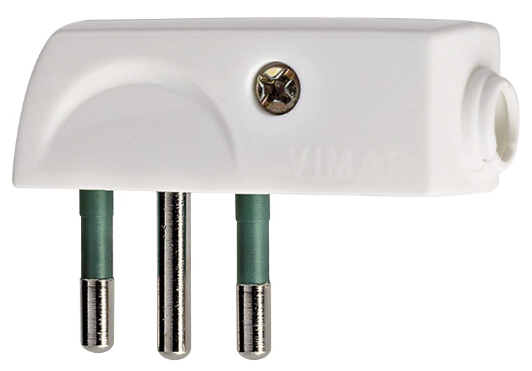 Spina 2P+T 10A SPA11 90° uscita cavo bianca standard italiano per prese affiancate
