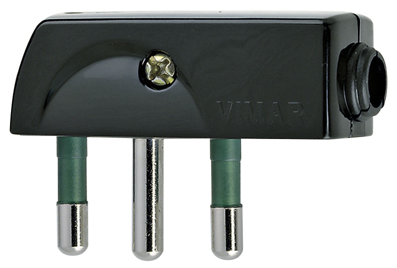 Spina piatta 2P+T 16A SPA17 uscita cavo 90° nero standard italiano