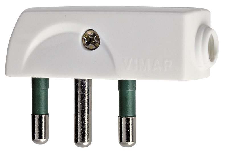 Spina piatta a squadra 2P+T 16A 250V SPA17 uscita cavo 90° bianco standard italiano