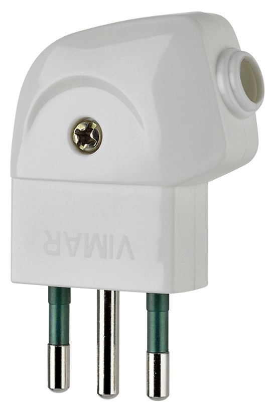 Spina 2P+T 10A 250V S11 uscita cavo 90° bianco standard italiano