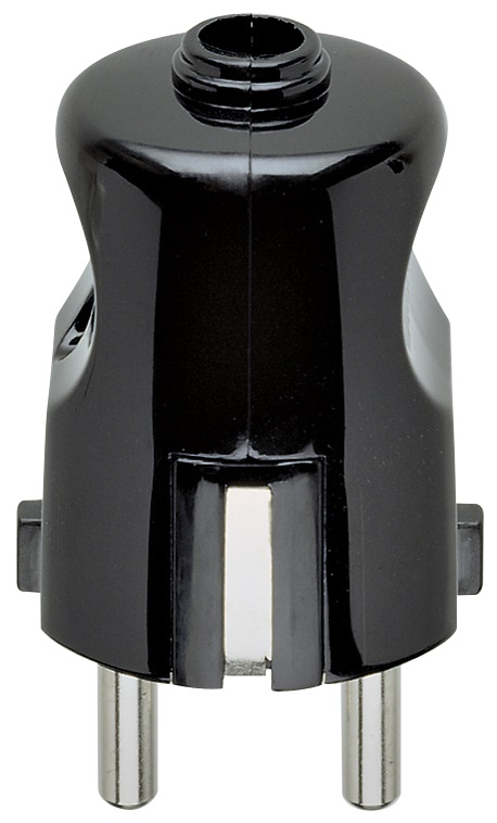 Spina 2P+T 16A 250V standard tedesco uscita cavo assiale nero