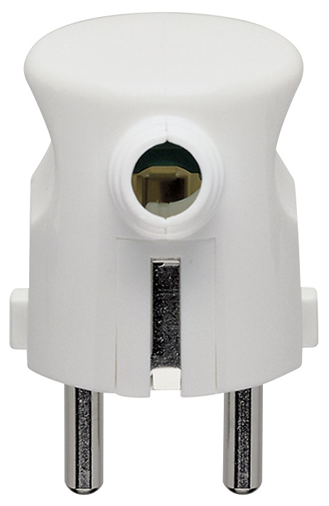 Spina 2P+T 16A 250V uscita cavo 90° combinata standard tedesco francese bianco