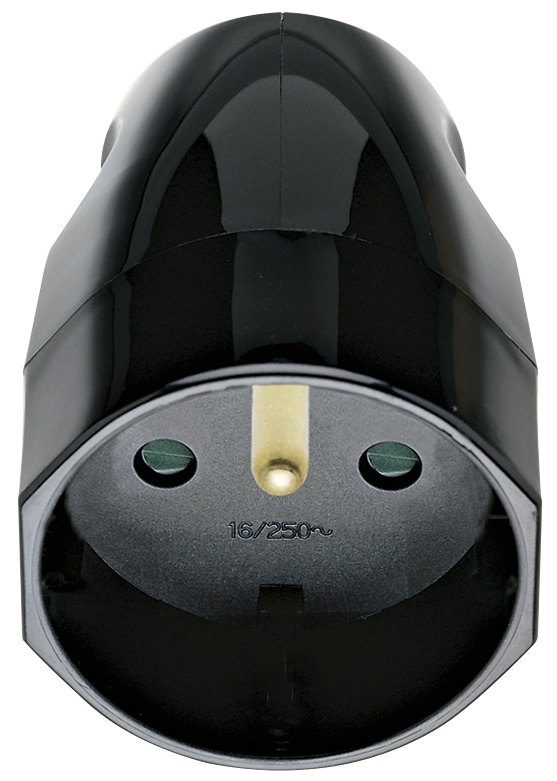 Presa 2P+T 16A 250V standard francese uscita cavo assiale nero