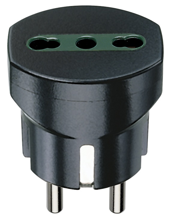 Adattatore elettrico nero 250V 16A 2P+T combinato tedesco francese e italiano P17/11 max 1500W