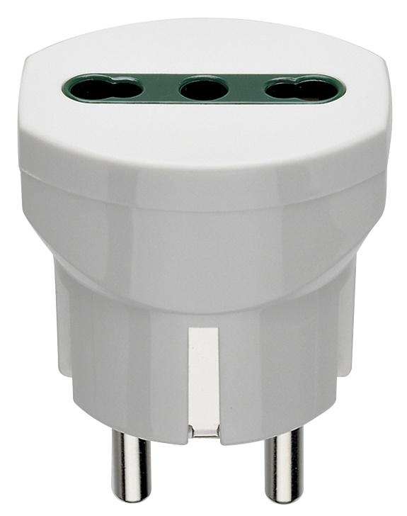 Adattatore elettrico bianco 250V 1500W spina 2P+T tedesco/francese presa italiana P17/11