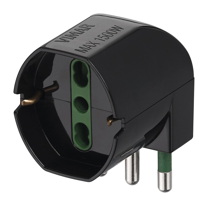 Adattatore sfalsato S17 16A 250V universale P40 90° nero uso domestico e professionale