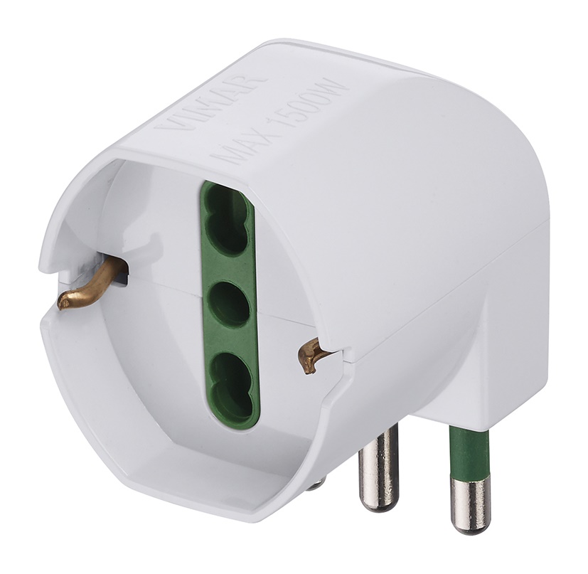 Adattatore sfalsato S17 spina 2P+T 16A presa universale 2P+T 16A 90° bianco