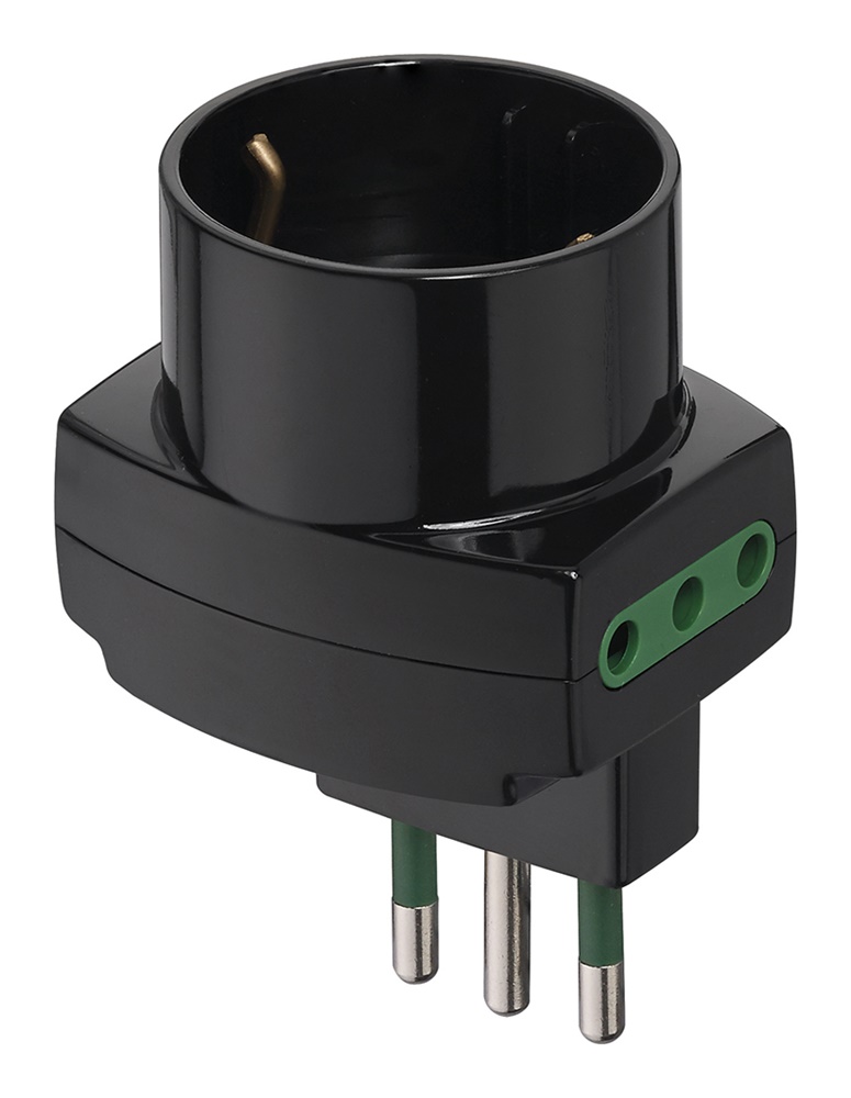 Adattatore multiplo SICURY 250V sfalsato verticale 3 prese 10-16A nero