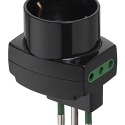 Adattatore multiplo SICURY 250V sfalsato verticale 3 prese 10-16A nero