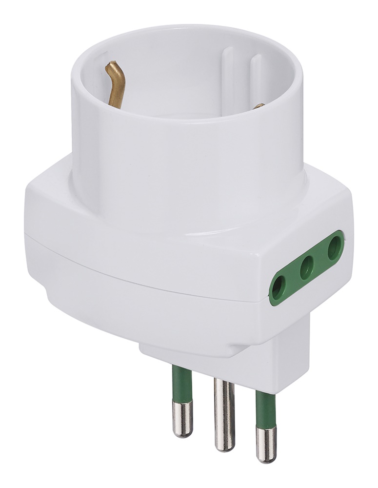 Adattatore multiplo SICURY 250V sfalsato verticale spina S11 prese P11 e P30 bianco
