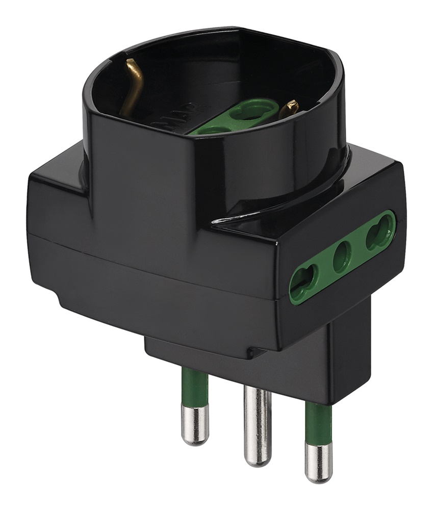 Adattatore multiplo verticale SICURY 250V 1500W spina S17 prese P17/11 e universale P40 nero